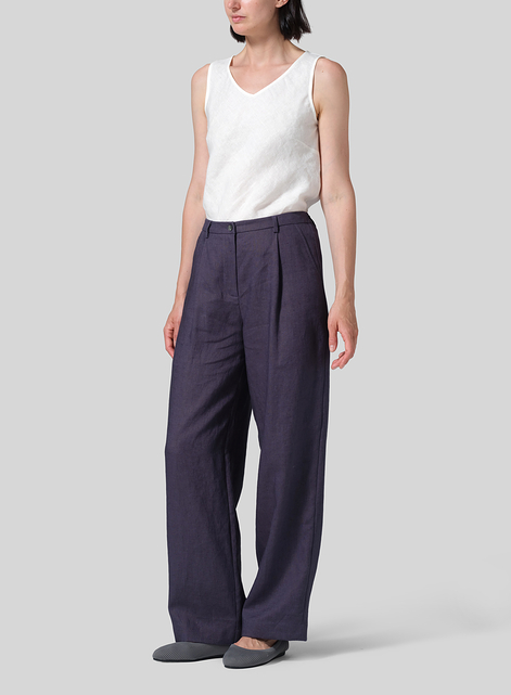 Linen Regular Fit Long Pants with Buttons