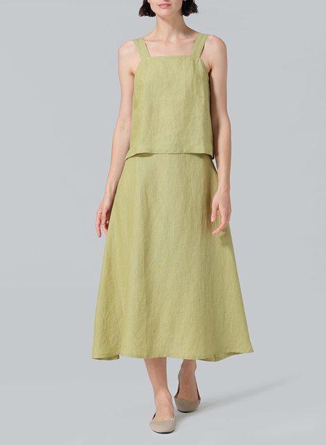 Linen Pull-On A-Line Flowing Skirt