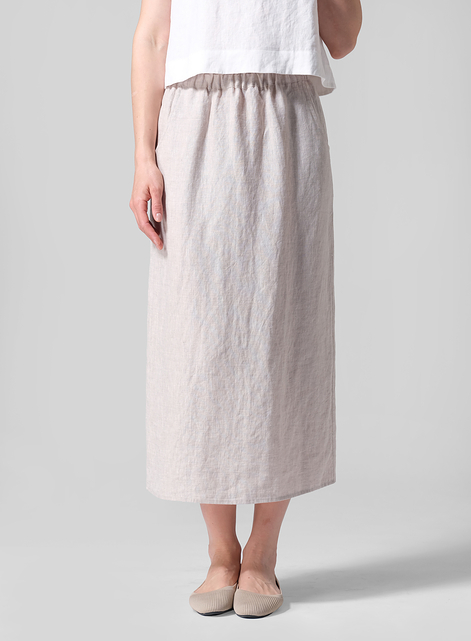 Linen Midi-Length Straight Skirt