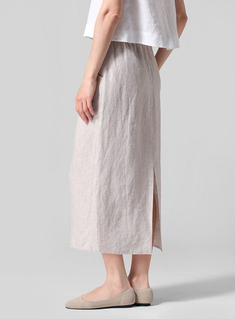 Linen Midi-Length Straight Skirt