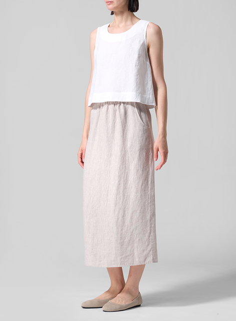 Linen Midi-Length Straight Skirt