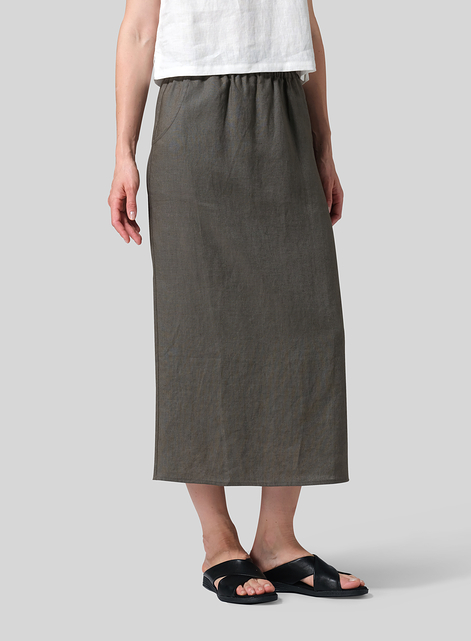 Linen Midi-Length Straight Skirt