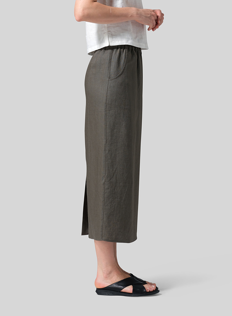 Linen Midi-Length Straight Skirt