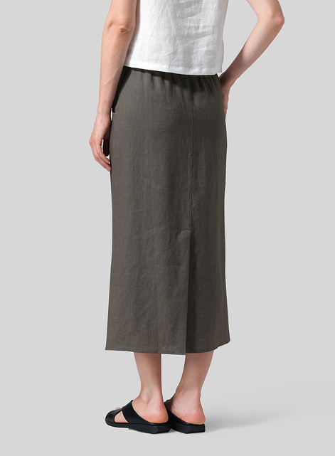 Linen Midi-Length Straight Skirt