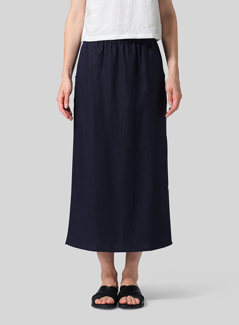 Linen Midi-Length Straight Skirt