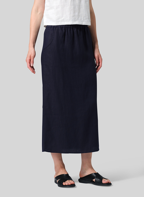 Linen Midi-Length Straight Skirt