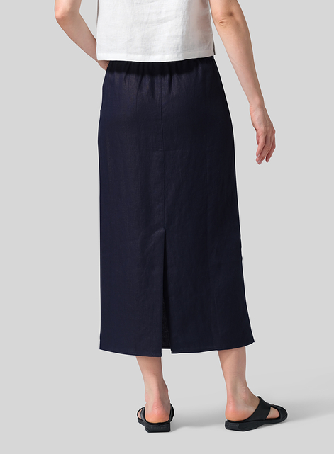 Linen Midi-Length Straight Skirt
