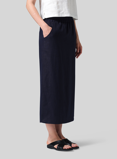 Linen Midi-Length Straight Skirt