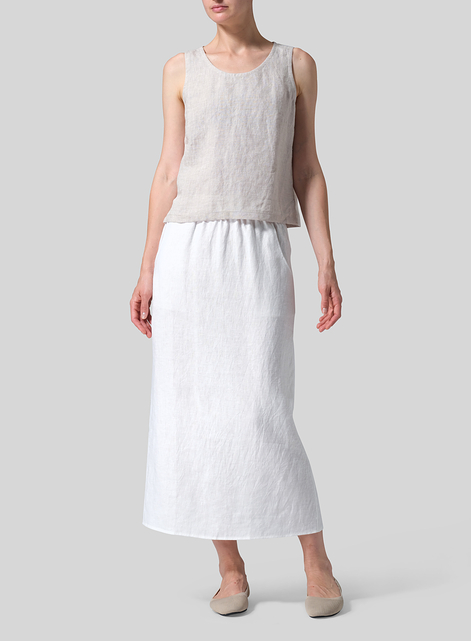 Linen Midi-Length Straight Skirt