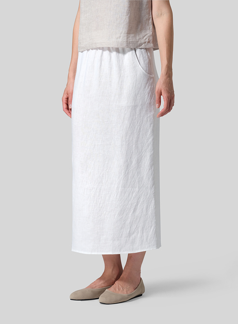 Linen Midi-Length Straight Skirt