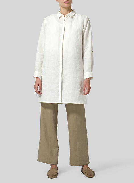 Linen Rolled Sleeve Long Top