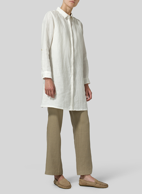 Linen Rolled Sleeve Long Top