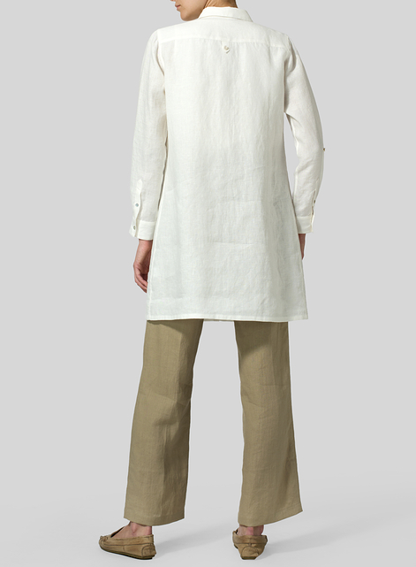 Linen Rolled Sleeve Long Top