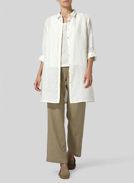 Linen Rolled Sleeve Long Top