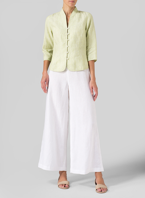 Linen Fitted Mandarin Collar Jacket