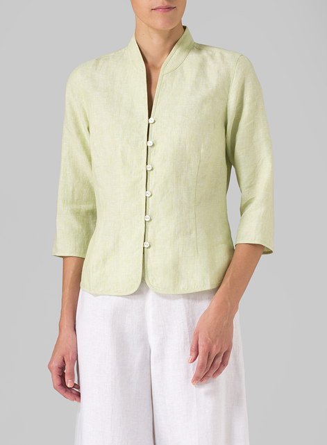 Linen Fitted Mandarin Collar Jacket