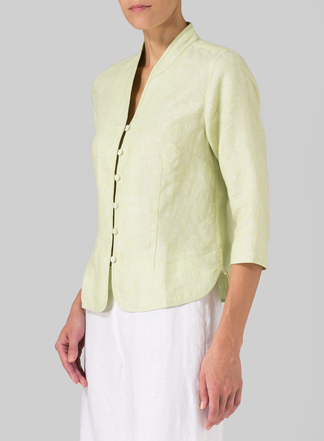 Linen Fitted Mandarin Collar Jacket