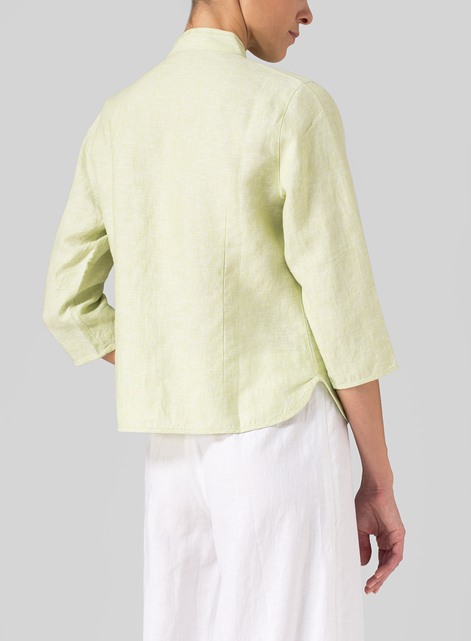 Linen Fitted Mandarin Collar Jacket