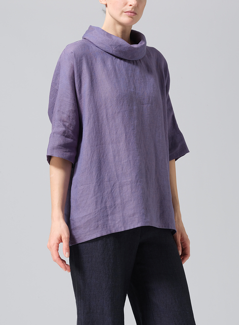 Linen Cowl Neck Top