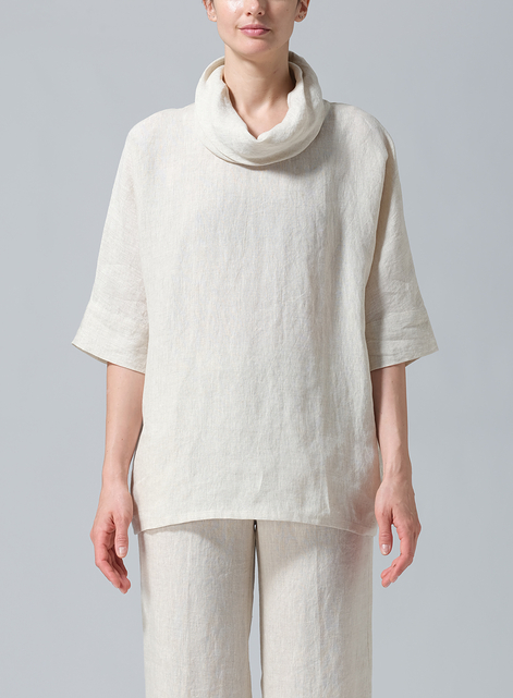 Linen Cowl Neck Top