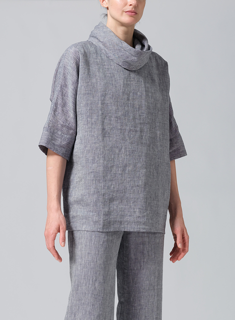 Linen Cowl Neck Top