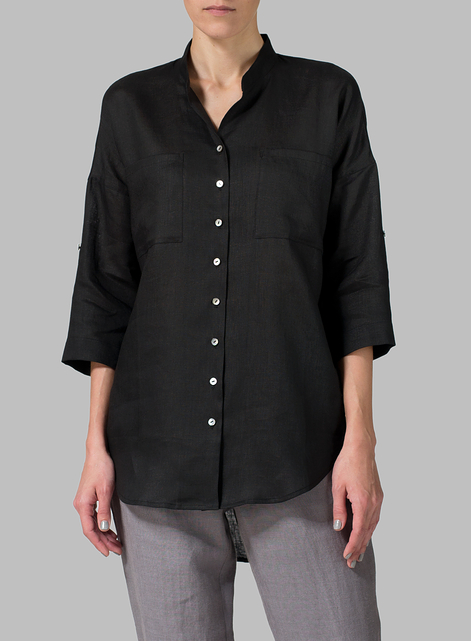 Linen Mandarin Collar Blouse