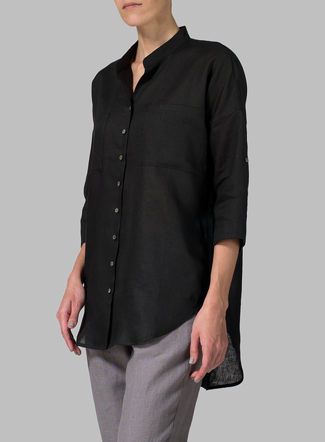 Linen Mandarin Collar Blouse