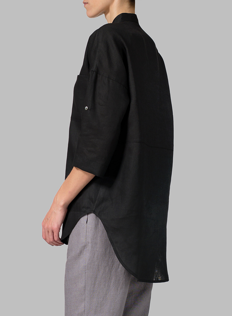 Linen Mandarin Collar Blouse