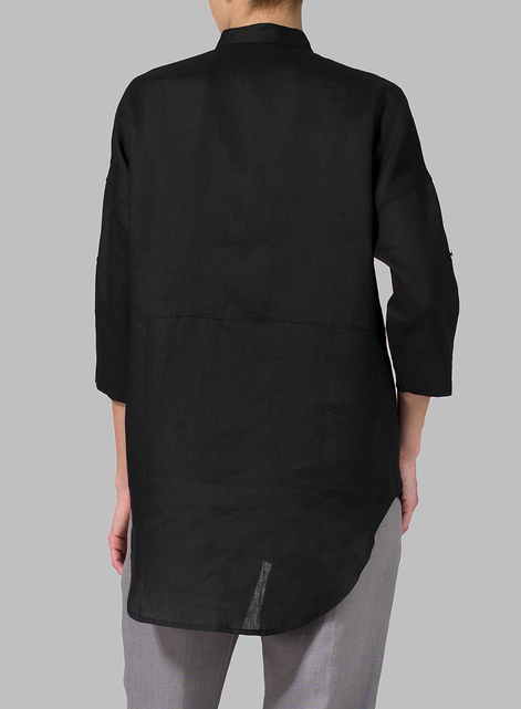 Linen Mandarin Collar Blouse