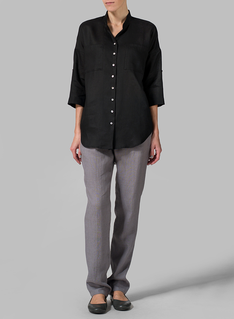 Linen Mandarin Collar Blouse