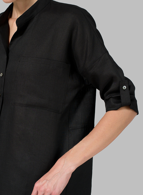 Linen Mandarin Collar Blouse