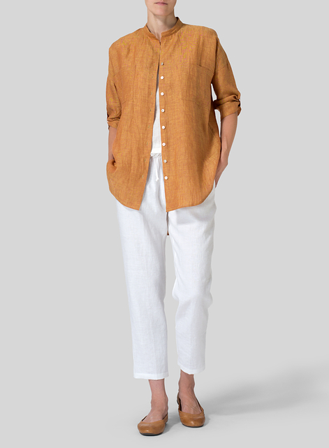 Linen Mandarin Collar Blouse