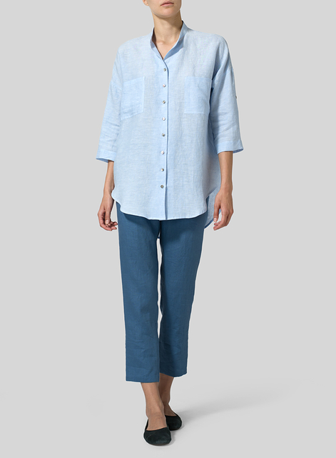 Linen Mandarin Collar Blouse