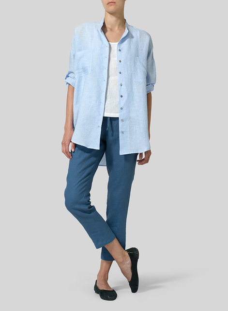 Linen Mandarin Collar Blouse
