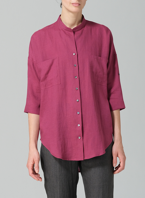 Linen Mandarin Collar Blouse