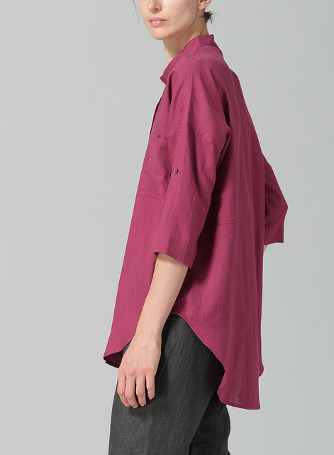 Linen Mandarin Collar Blouse