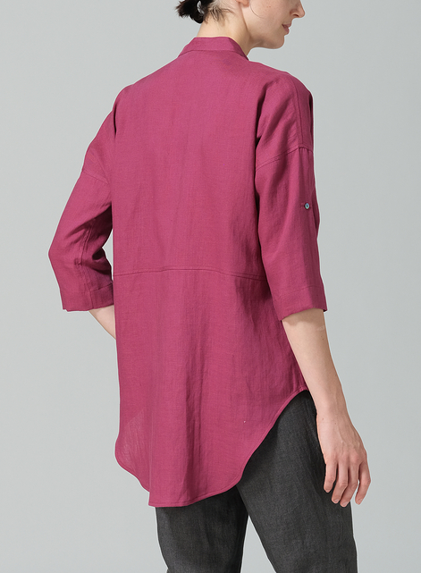 Linen Mandarin Collar Blouse