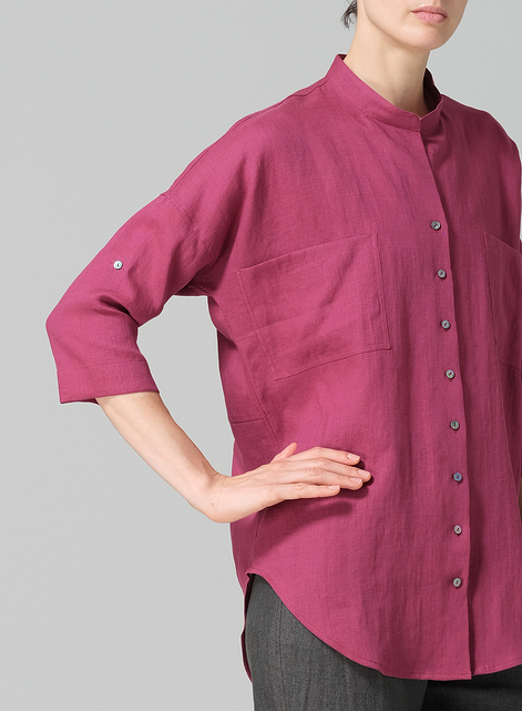 Linen Mandarin Collar Blouse