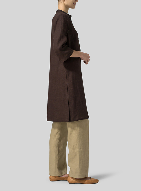 Linen Mandarin Collar Simple Long Blouse