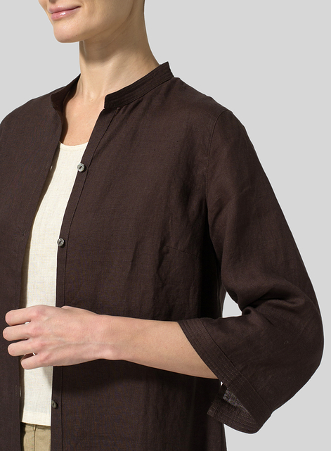 Linen Mandarin Collar Simple Long Blouse