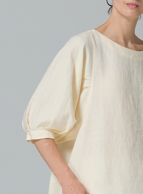 Linen Pleated Sleeve Top