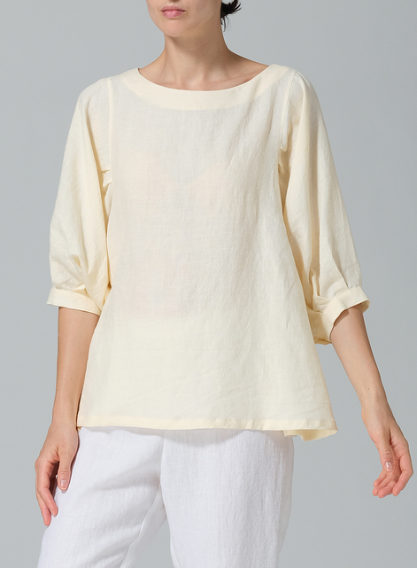 Linen Pleated Sleeve Top