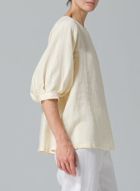 Linen Pleated Sleeve Top