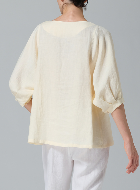 Linen Pleated Sleeve Top