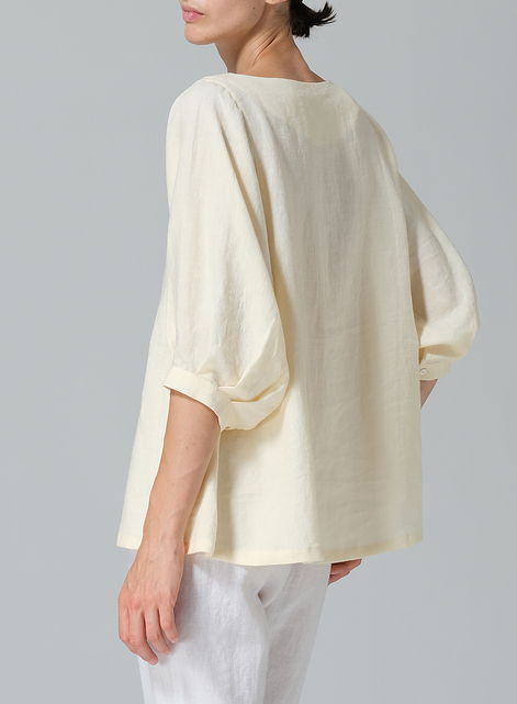 Linen Pleated Sleeve Top