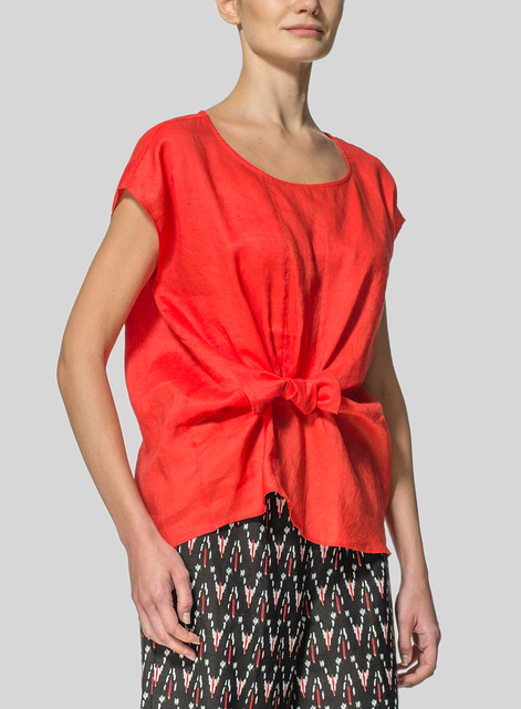 Linen Waist Self-tied Ribbon Top