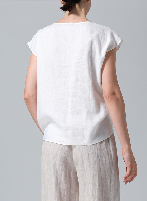 Linen Waist Self-tied Ribbon Top