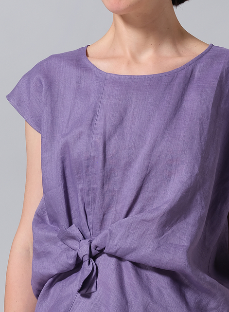 Linen Waist Self-tied Ribbon Top