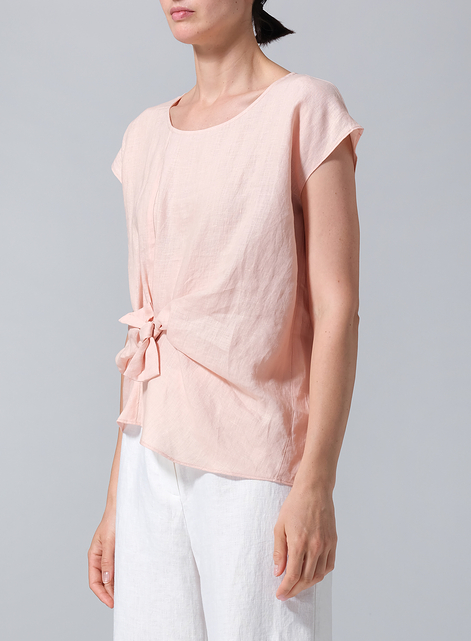 Linen Waist Self-tied Ribbon Top