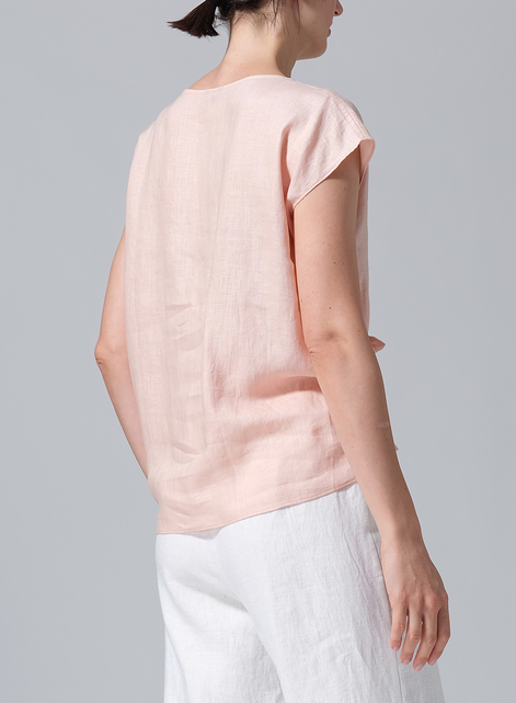 Linen Waist Self-tied Ribbon Top